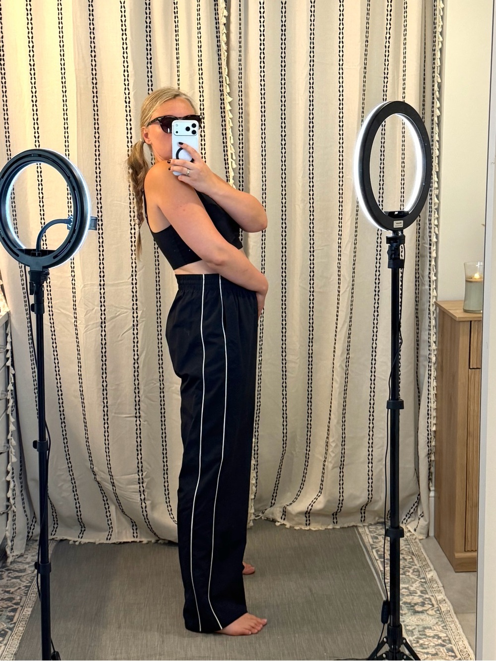 DSG Y2K Black Wide Leg Track Pants White Piping Size L